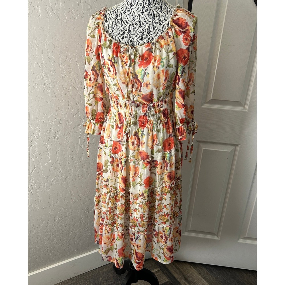 Figura & Flowers Boho Maxi Dress Womens M Floral Prairie Peasant Cottagecore